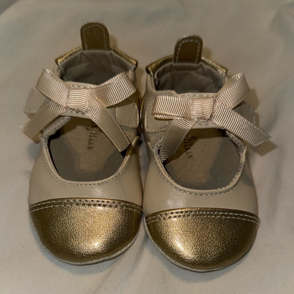 Cole Haan Gold and Cream Crib Shoes